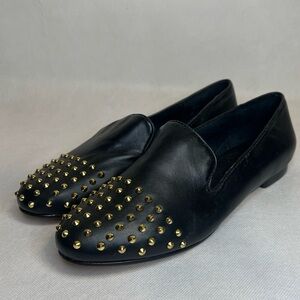 Steven by Steve Madden Studded Black Leather Smoking Slippers